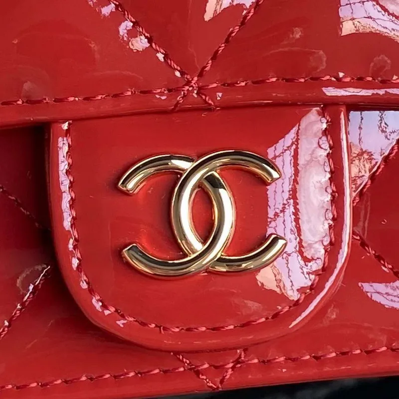 Chanel AP3226 Phone Holder with Chain Patent Calfskin & Gold Tone Metal Red