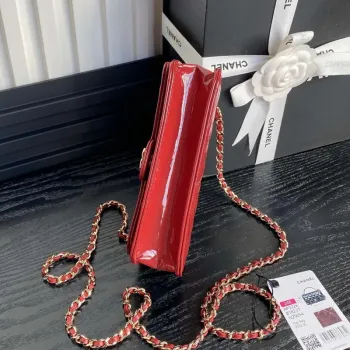 Chanel AP3226 Phone Holder with Chain Patent Calfskin & Gold Tone Metal Red