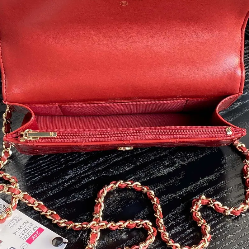 Chanel AP3226 Phone Holder with Chain Patent Calfskin & Gold Tone Metal Red