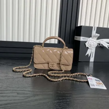 Chanel AP3226 Phone Holder with Chain Patent Calfskin & Gold Tone Metal Apricot