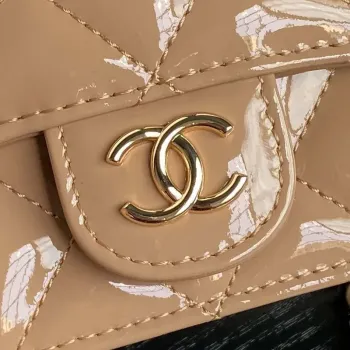 Chanel AP3226 Phone Holder with Chain Patent Calfskin & Gold Tone Metal Apricot