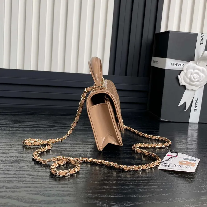 Chanel AP3226 Phone Holder with Chain Patent Calfskin & Gold Tone Metal Apricot