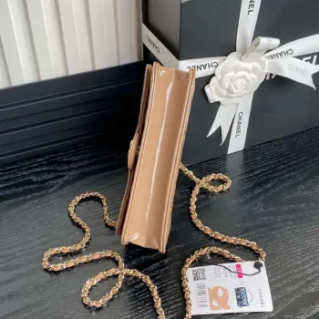 Chanel AP3226 Phone Holder with Chain Patent Calfskin & Gold Tone Metal Apricot