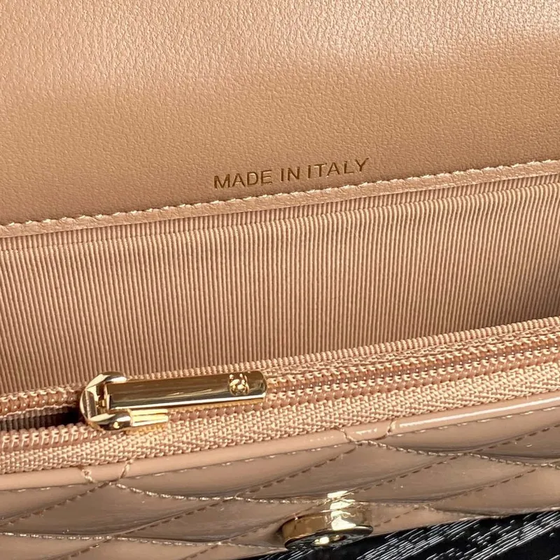 Chanel AP3226 Phone Holder with Chain Patent Calfskin & Gold Tone Metal Apricot