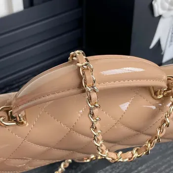 Chanel AP3226 Phone Holder with Chain Patent Calfskin & Gold Tone Metal Apricot