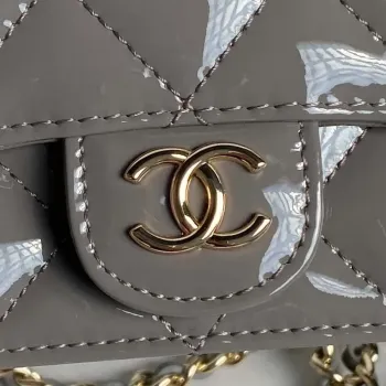 Chanel AP3226 Phone Holder with Chain Patent Calfskin & Gold Tone Metal Gray