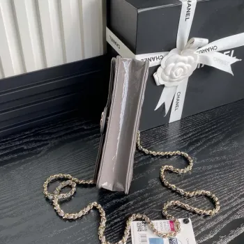 Chanel AP3226 Phone Holder with Chain Patent Calfskin & Gold Tone Metal Gray