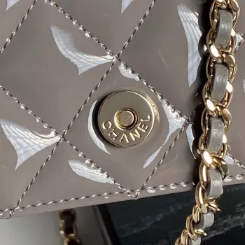 Chanel AP3226 Phone Holder with Chain Patent Calfskin & Gold Tone Metal Gray