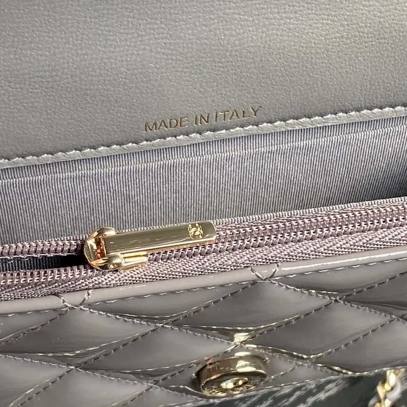 Chanel AP3226 Phone Holder with Chain Patent Calfskin & Gold Tone Metal Gray