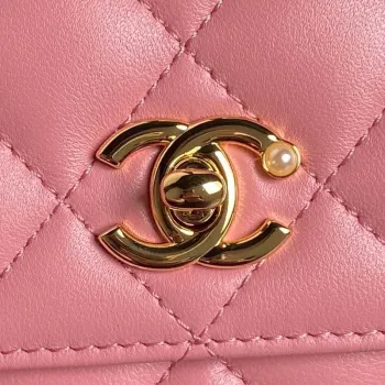 Chanel AP4282 19 Wallet On Chain Shiny Lambskin  Imitation Pearls & Gold Tone Metal Pink