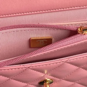 Chanel AP4282 19 Wallet On Chain Shiny Lambskin  Imitation Pearls & Gold Tone Metal Pink