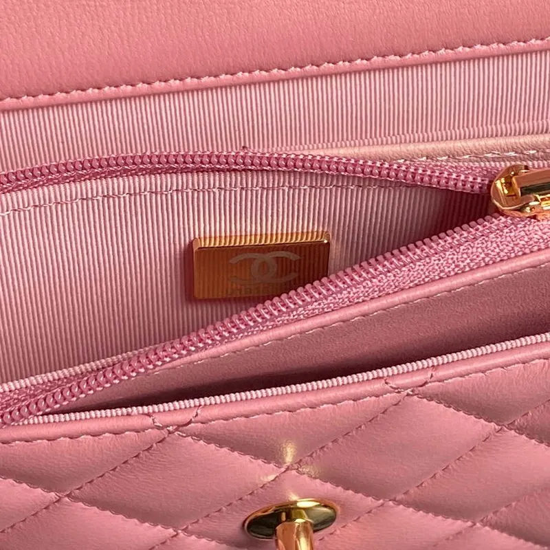 Chanel AP4282 19 Wallet On Chain Shiny Lambskin  Imitation Pearls & Gold Tone Metal Pink