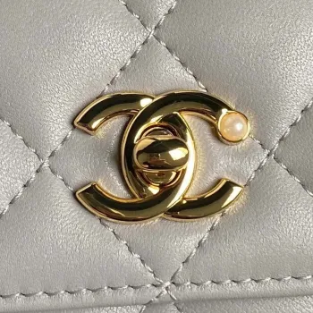 Chanel AP4282 19 Wallet On Chain Shiny Lambskin  Imitation Pearls & Gold Tone Metal Gray