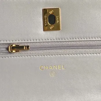 Chanel AP4282 19 Wallet On Chain Shiny Lambskin  Imitation Pearls & Gold Tone Metal Gray