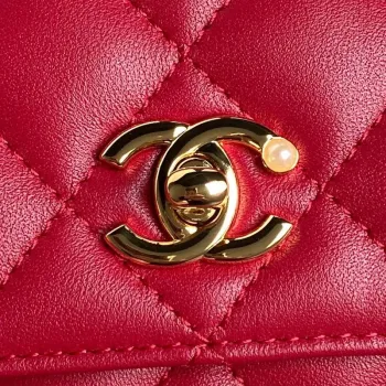 Chanel AP4282 19 Wallet On Chain Shiny Lambskin  Imitation Pearls & Gold Tone Metal Red