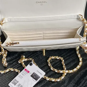 Chanel AP4282 19 Wallet On Chain Shiny Lambskin  Imitation Pearls & Gold Tone Metal White