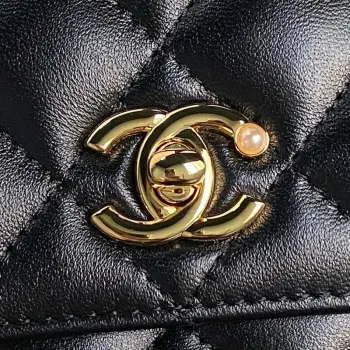Chanel AP4282 19 Wallet On Chain Shiny Lambskin  Imitation Pearls & Gold Tone Metal Black