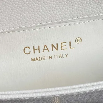 Chanel AS5218 Mini Flap Bag Grained Shiny Calfskin & Gold Tone Metal White