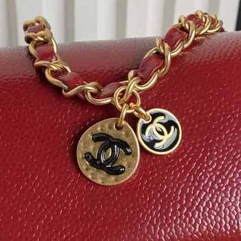 Chanel AS5218 Mini Flap Bag Grained Shiny Calfskin & Gold Tone Metal Red