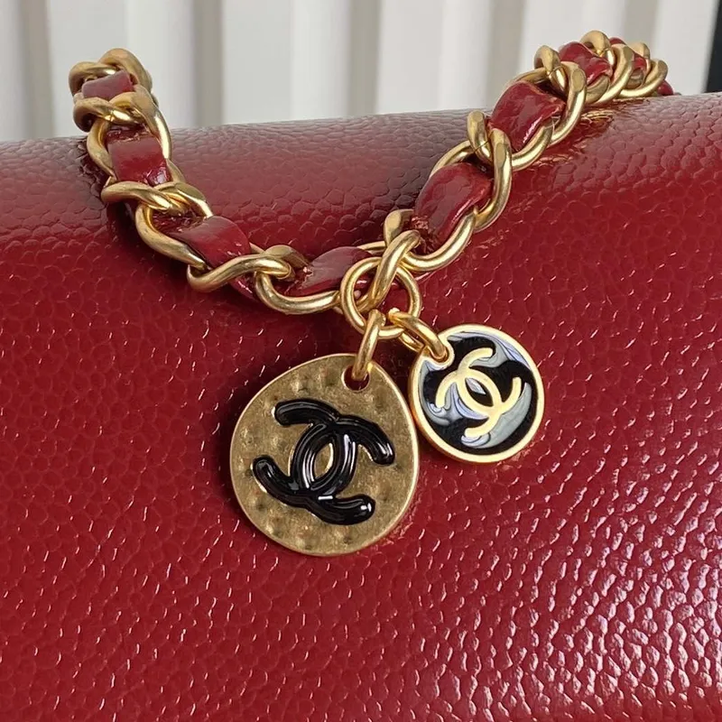 Chanel AS5218 Mini Flap Bag Grained Shiny Calfskin & Gold Tone Metal Red