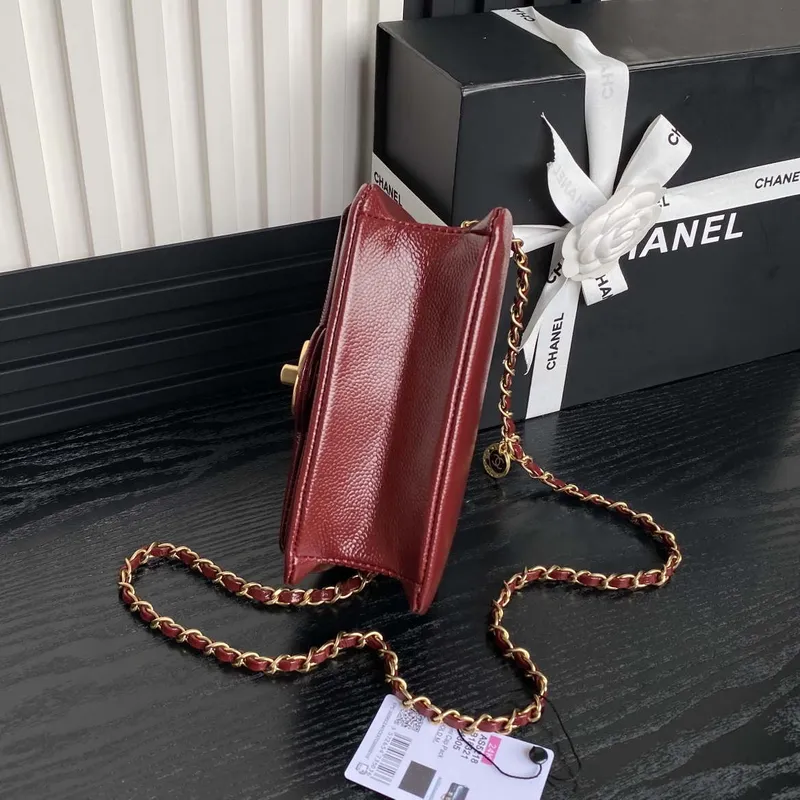 Chanel AS5218 Mini Flap Bag Grained Shiny Calfskin & Gold Tone Metal Red