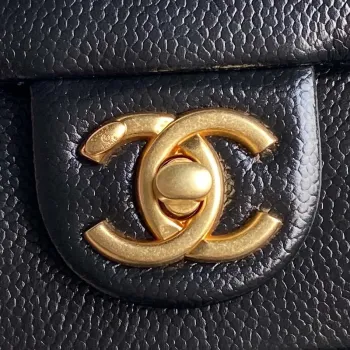 Chanel AS5218 Mini Flap Bag Grained Shiny Calfskin & Gold Tone Metal Black
