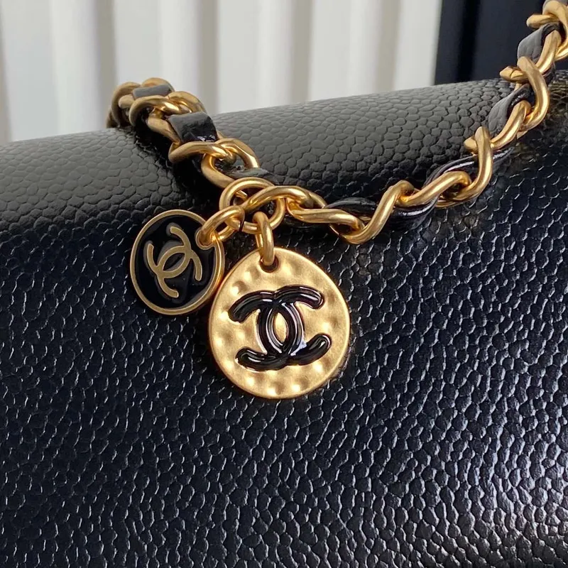 Chanel AS5218 Mini Flap Bag Grained Shiny Calfskin & Gold Tone Metal Black