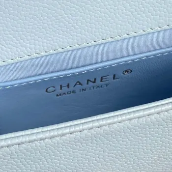 Chanel AS5218 Mini Flap Bag Grained Shiny Calfskin & Gold Tone Metal Light Blue