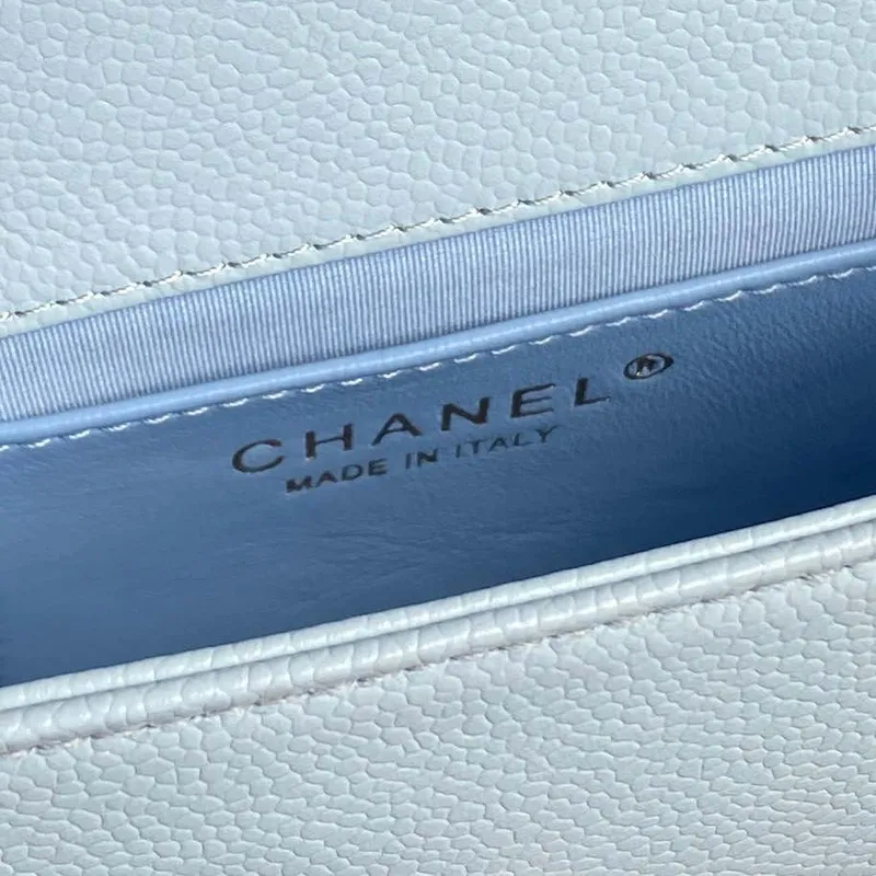 Chanel AS5218 Mini Flap Bag Grained Shiny Calfskin & Gold Tone Metal Light Blue