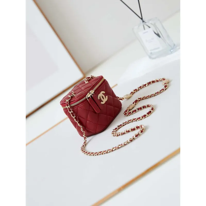 Chanel AP4302 Mini Clutch Embossed Rhinestone with Chain Vanity Box bag Red