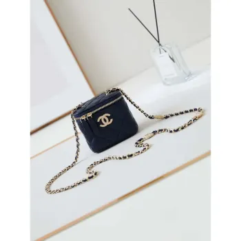 Chanel AP4302 Mini Clutch Embossed Rhinestone with Chain Vanity Box bag Navy Blue