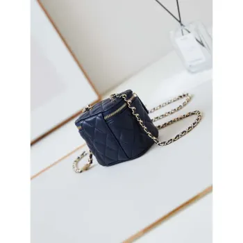 Chanel AP4302 Mini Clutch Embossed Rhinestone with Chain Vanity Box bag Navy Blue