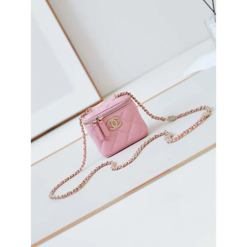 Chanel AP4302 Mini Clutch Embossed Rhinestone with Chain Vanity Box bag Pink