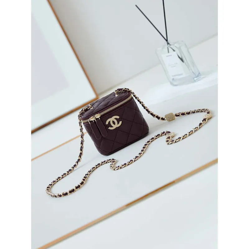 Chanel AP4302 Mini Clutch Embossed Rhinestone with Chain Vanity Box bag Wine Red