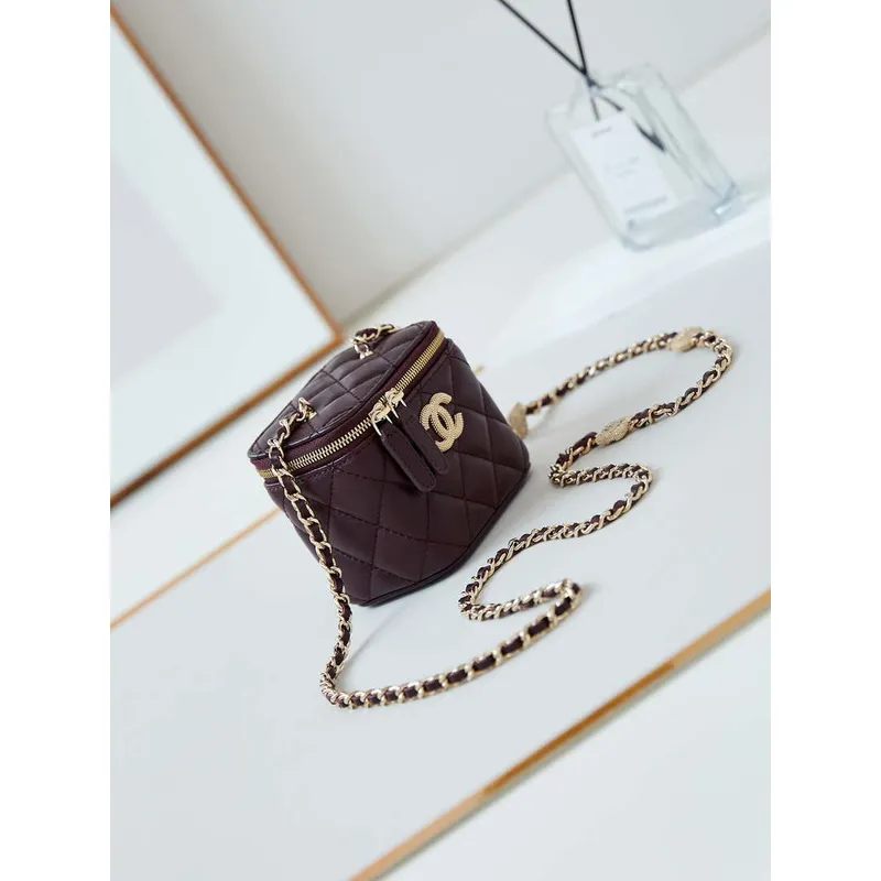 Chanel AP4302 Mini Clutch Embossed Rhinestone with Chain Vanity Box bag Wine Red