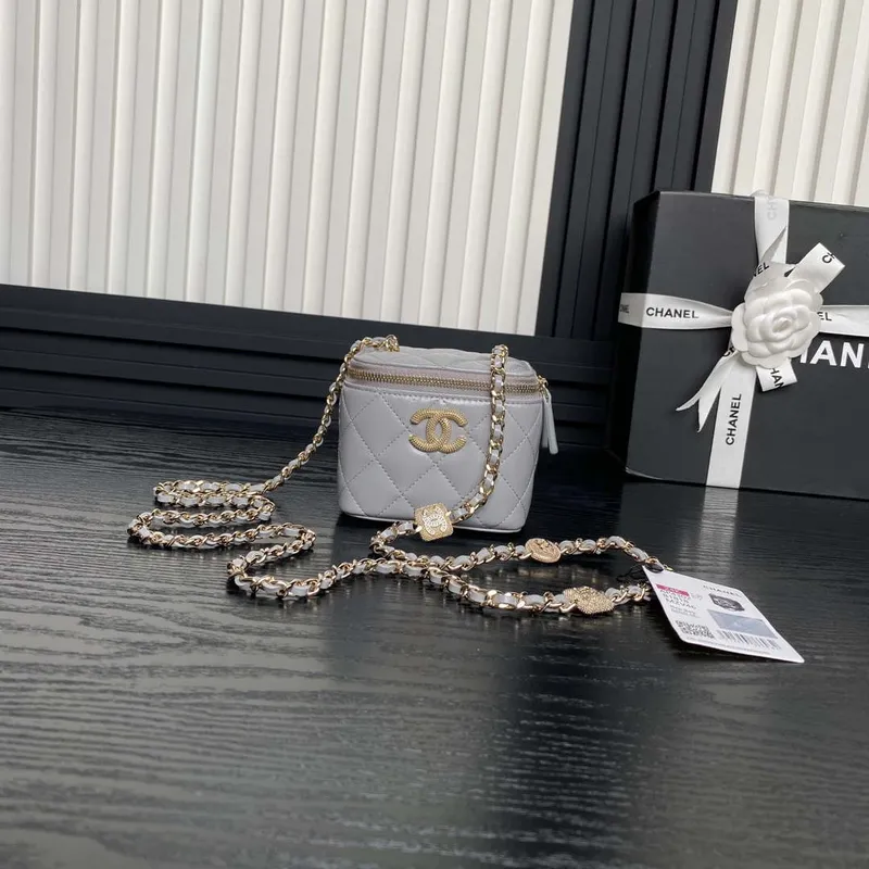Chanel AP4302 Mini Clutch Embossed Rhinestone with Chain Vanity Box bag Gray