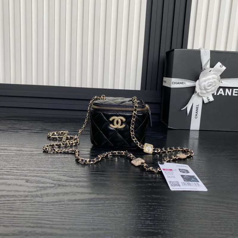 Chanel AP4302 Mini Clutch Embossed Rhinestone with Chain Vanity Box bag Black