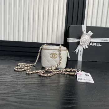 Chanel AP4302 Mini Clutch Embossed Rhinestone with Chain Vanity Box bag White