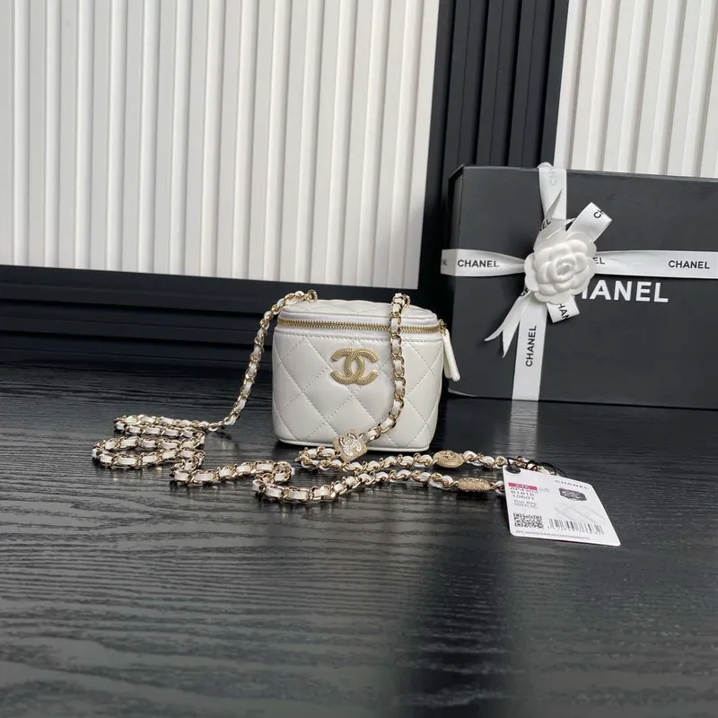 Chanel AP4302 Mini Clutch Embossed Rhinestone with Chain Vanity Box bag White