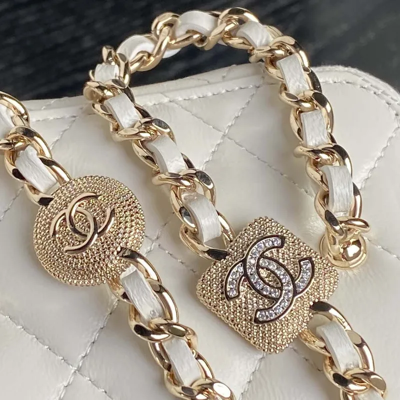 Chanel AP4302 Mini Clutch Embossed Rhinestone with Chain Vanity Box bag White