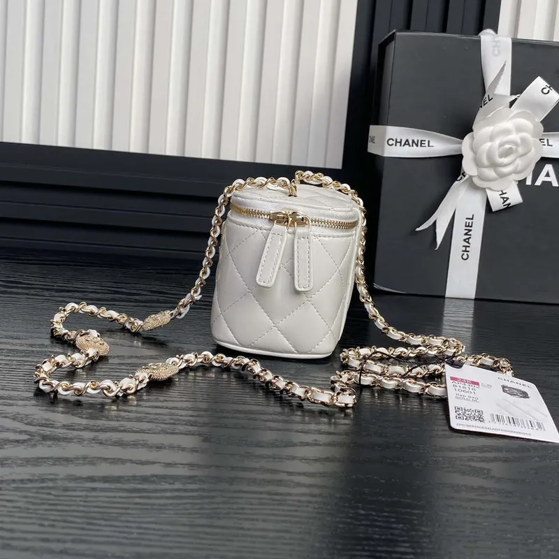 Chanel AP4302 Mini Clutch Embossed Rhinestone with Chain Vanity Box bag White