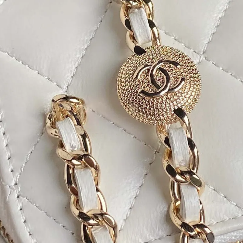 Chanel AP4302 Mini Clutch Embossed Rhinestone with Chain Vanity Box bag White