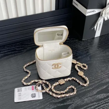 Chanel AP4302 Mini Clutch Embossed Rhinestone with Chain Vanity Box bag White