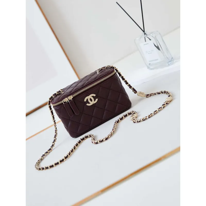 Chanel AP4301 Clutch Embossed Rhinestone with Chain Vanity Box bag Dark Red