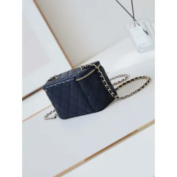 Chanel AP4301 Clutch Embossed Rhinestone with Chain Vanity Box bag Dark Blue