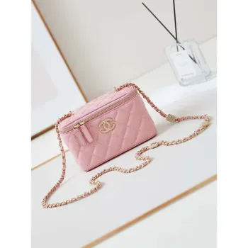 Chanel AP4301 Clutch Embossed Rhinestone with Chain Vanity Box bag Light Pink