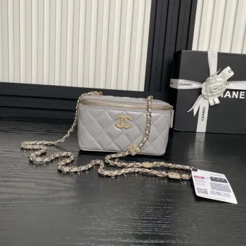 Chanel AP4301 Clutch Embossed Rhinestone with Chain Vanity Box bag Gray