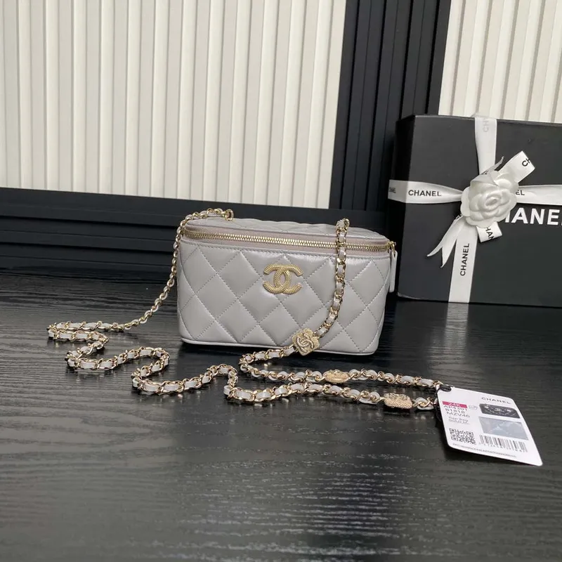 Chanel AP4301 Clutch Embossed Rhinestone with Chain Vanity Box bag Gray
