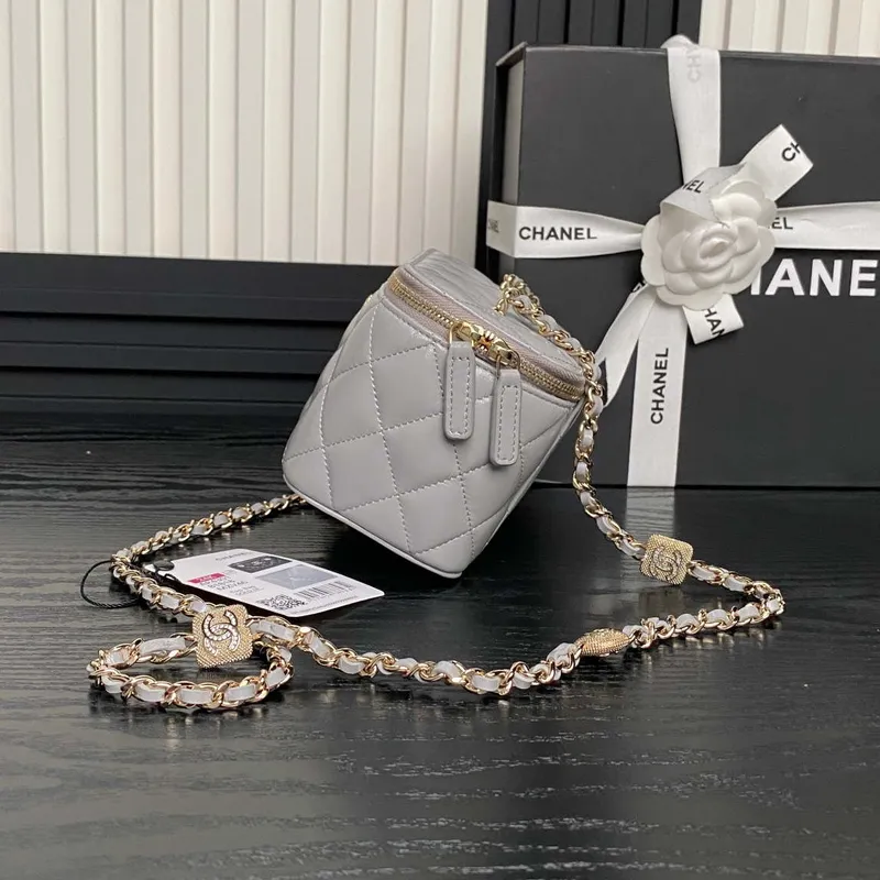 Chanel AP4301 Clutch Embossed Rhinestone with Chain Vanity Box bag Gray