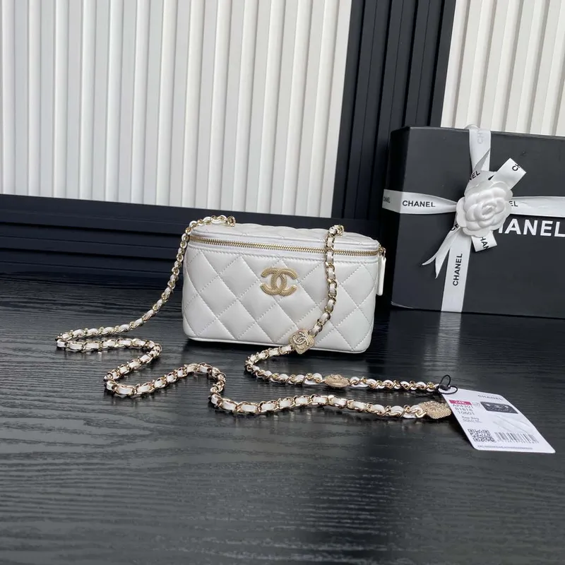 Chanel AP4301 Clutch Embossed Rhinestone with Chain Vanity Box bag White